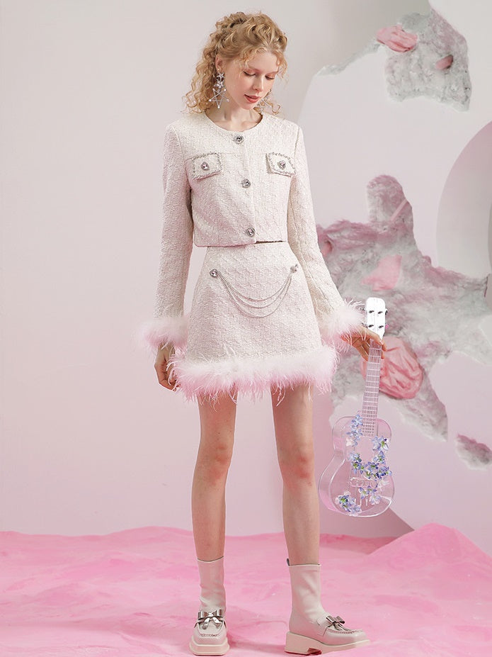 Kleiner Duft kurzer Mantel und A-Line-Rock & Weste dreiteiliges Setup