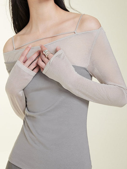 Fake Two ONE-WORD COLLAR BOTTOMING T-SHIRTS