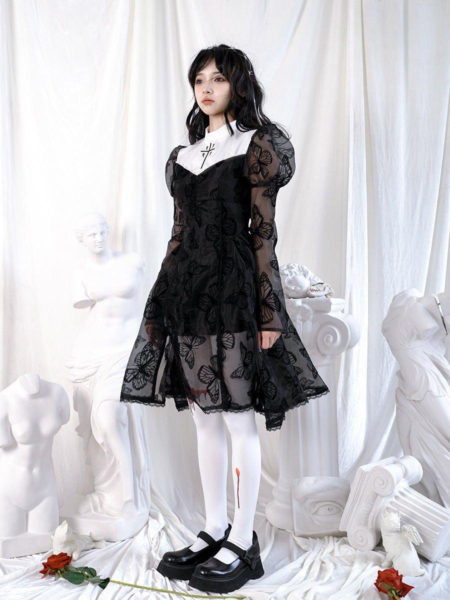 나비 교차 고딕 레이스 플레어 깎아 지른 일체형