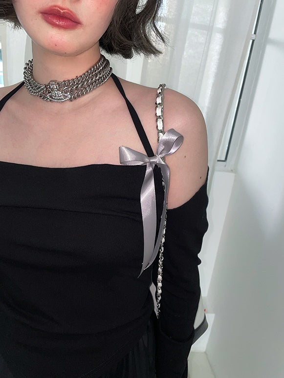 Ribbon Halter Neck Camisole & Sleeve Set-UP