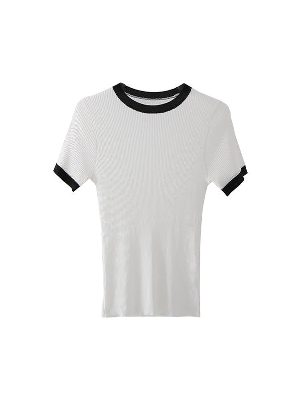 Short-Sleeed Slim-fit Bottoming Knitted Top