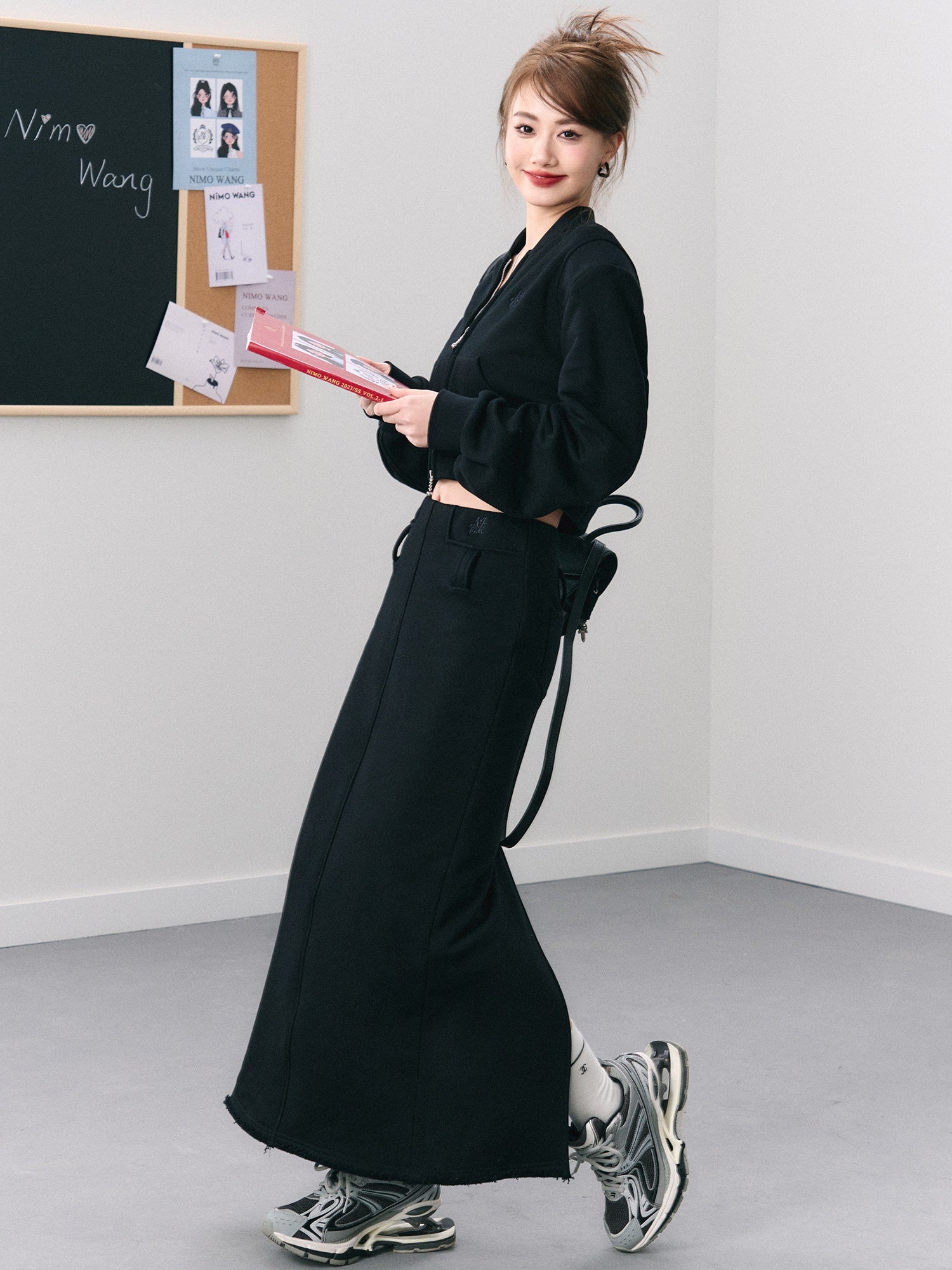 Short Casual Jacket & Slit Long Skirt