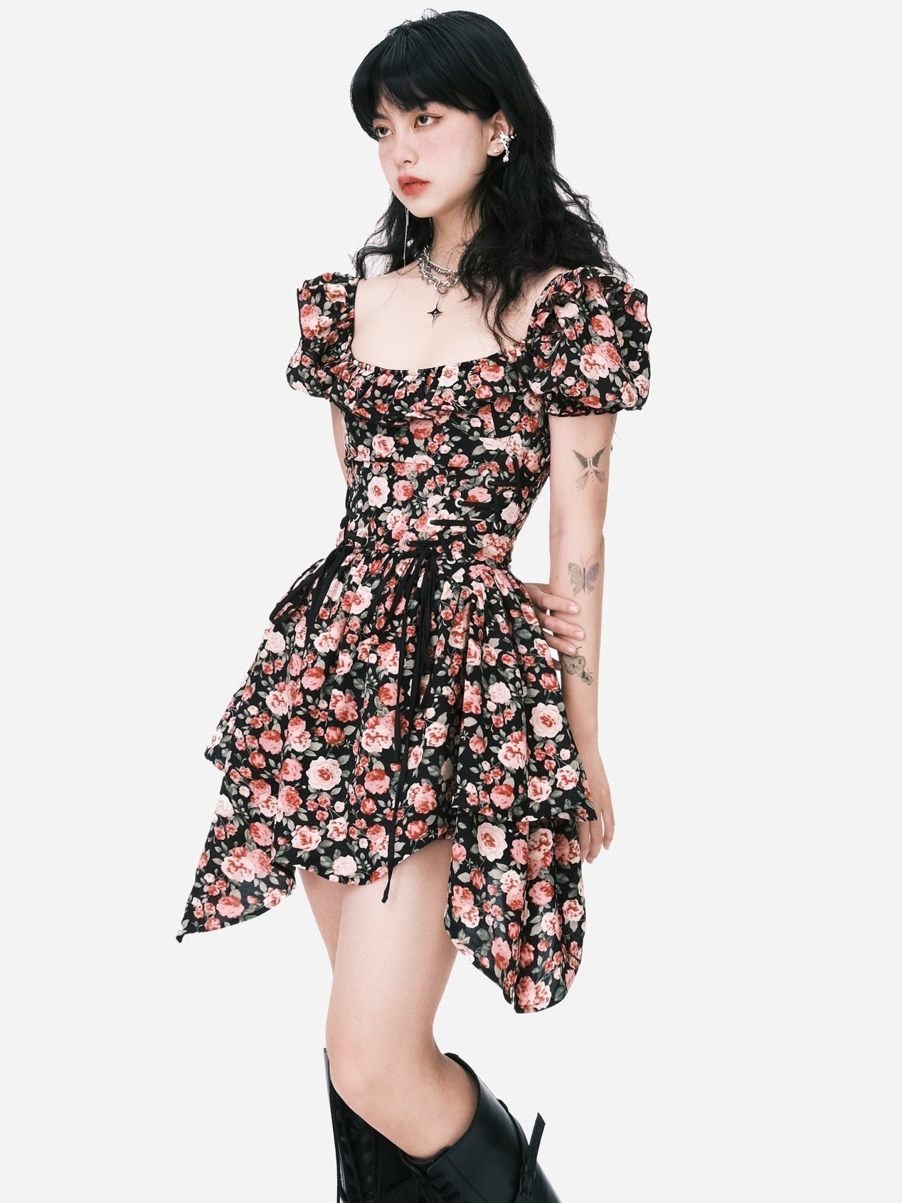 Rose Lace Waist IRREGULAR DRESS