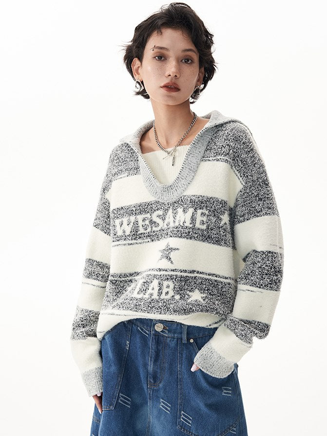 Navy Collar Stripe Sweater