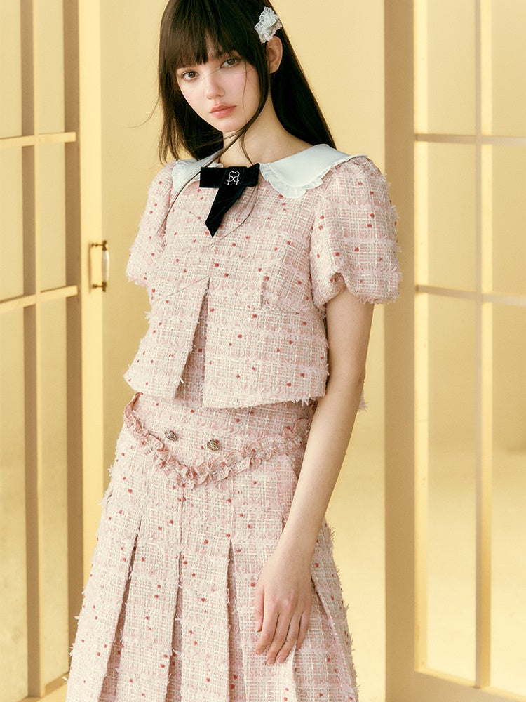 Little Fragrance Doll Collar Top & Pleated Skirt