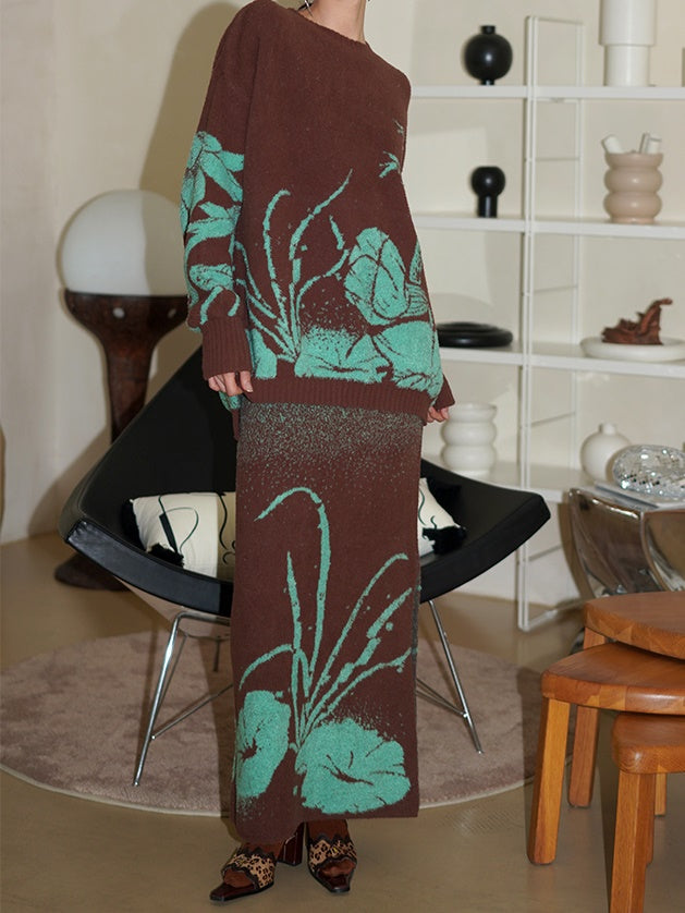 Knitted Jacquard Sweater & Skirt