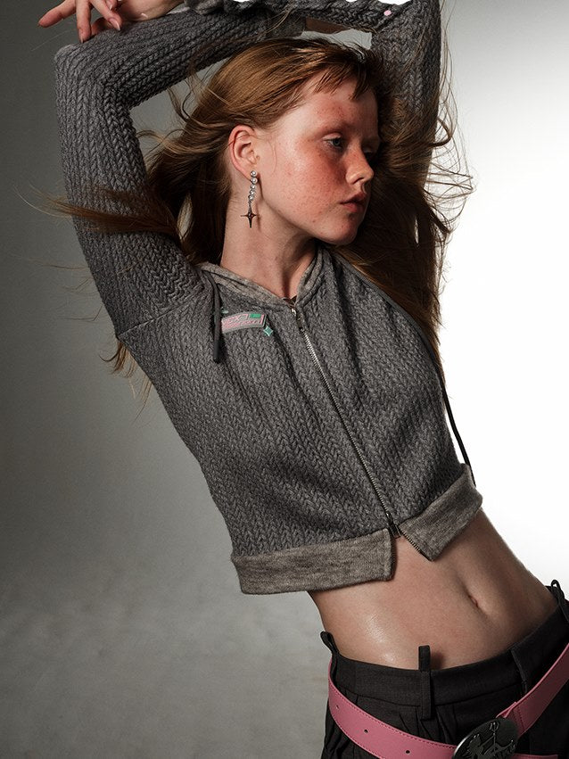 Twist Knitted Zipper Cardigan Long & Short Type