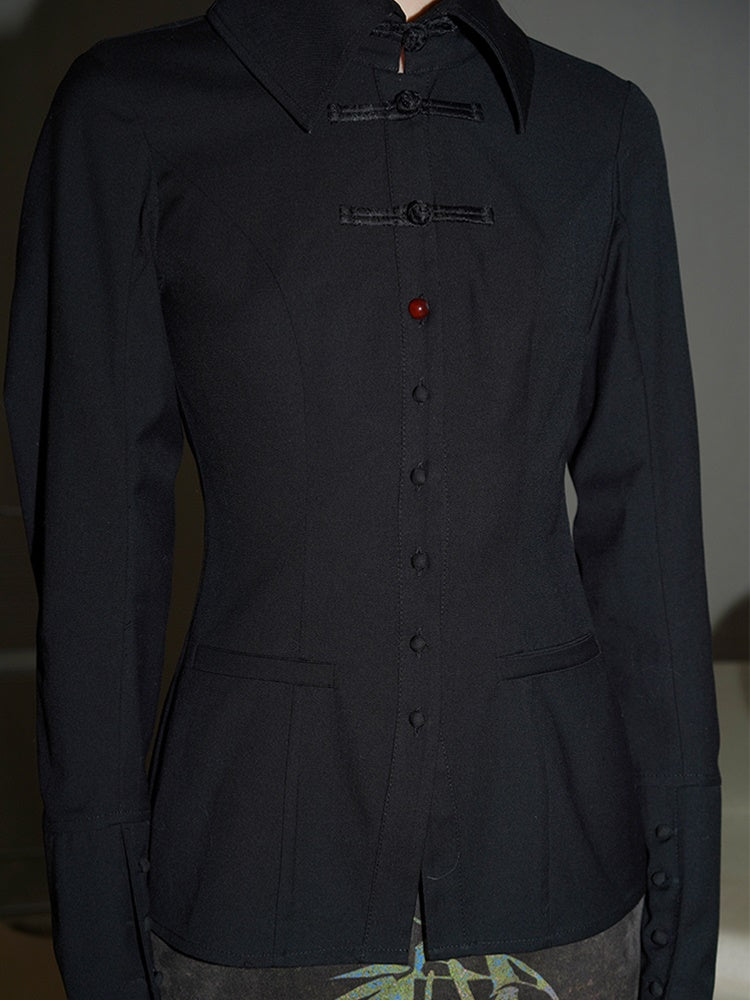 Neues chinesisches Style Wollmischung hohles Hemd