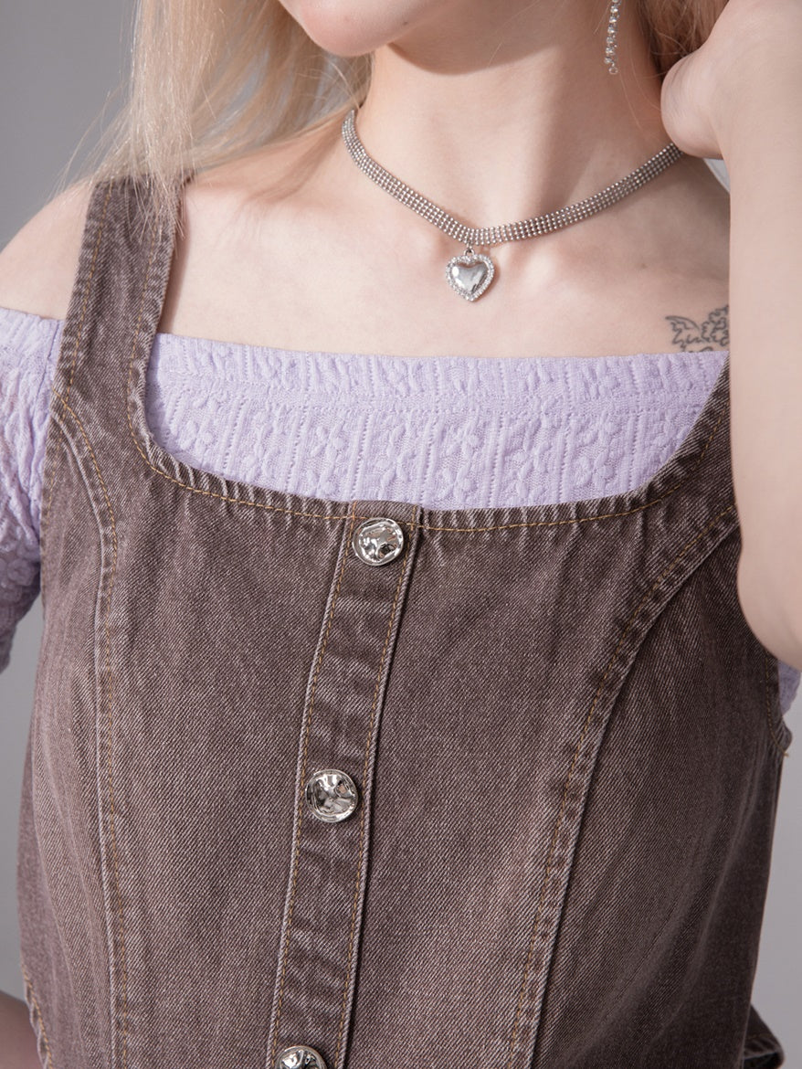 Suspender One-piece & Off-Shoulder T-shirt Set-up