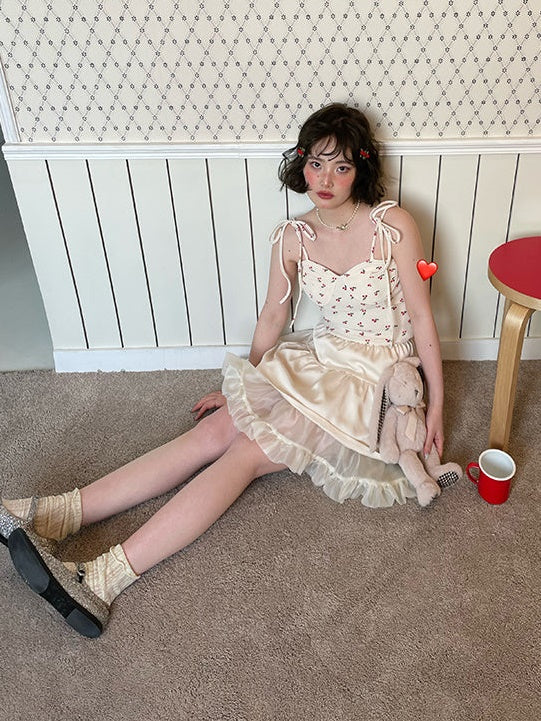 체리 프린트 스트랩 카미솔