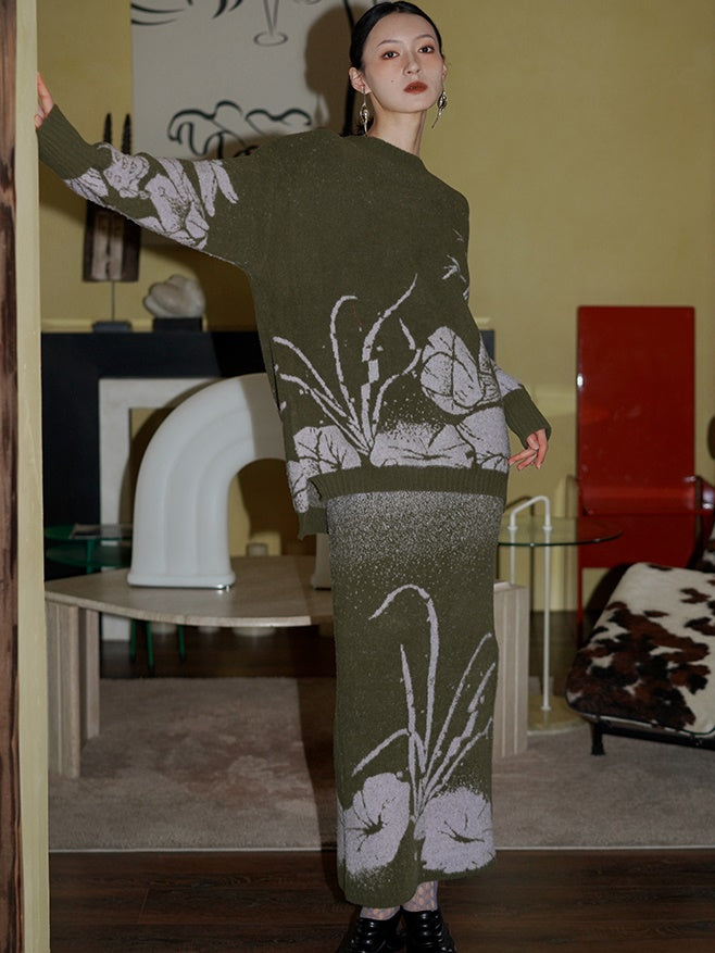 Knitted Jacquard Sweater & Skirt