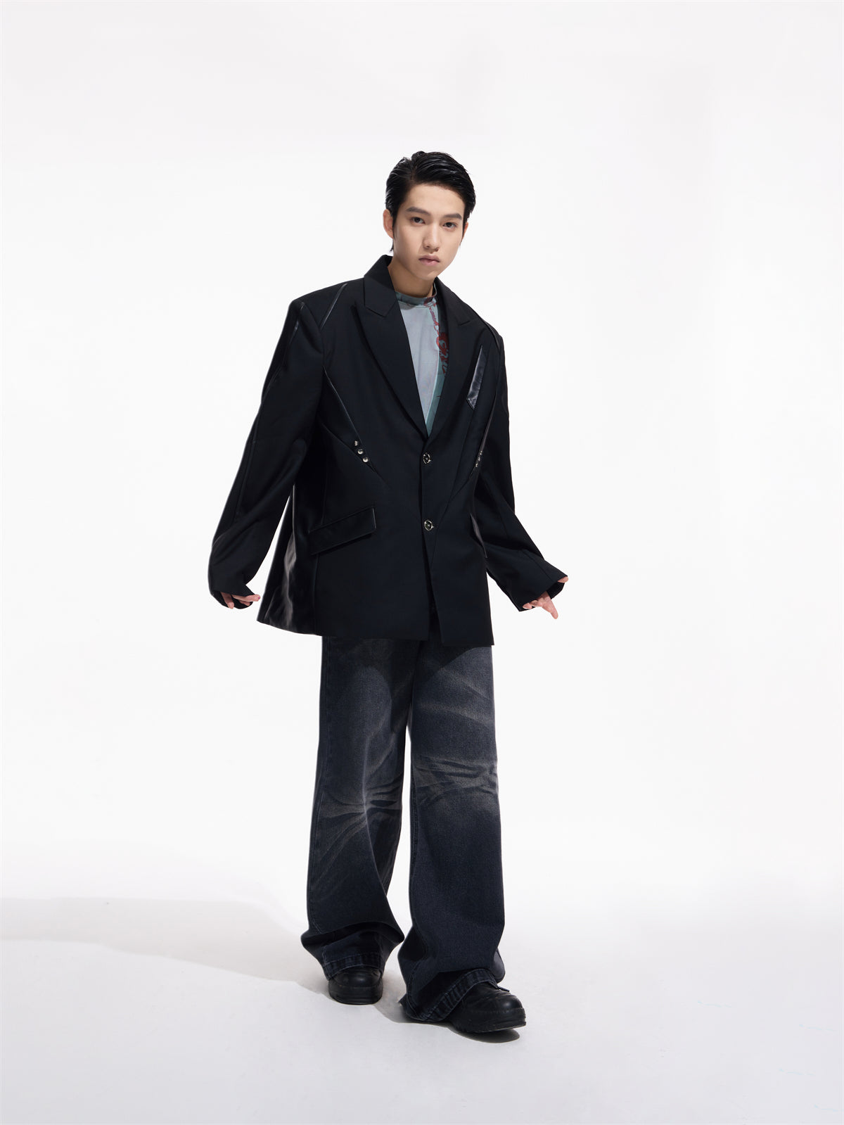 LOOSE PU Leather Patchwork Showder Pad Jacket