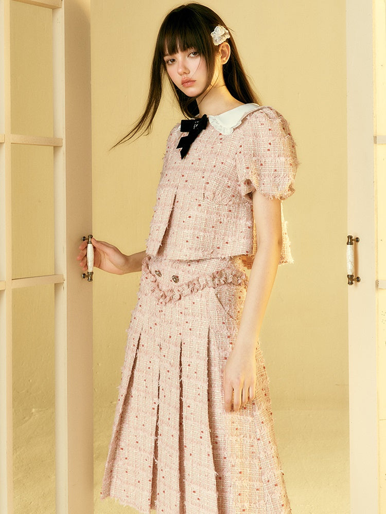 Little Fragrance Doll Collar Top & Pleated Skirt