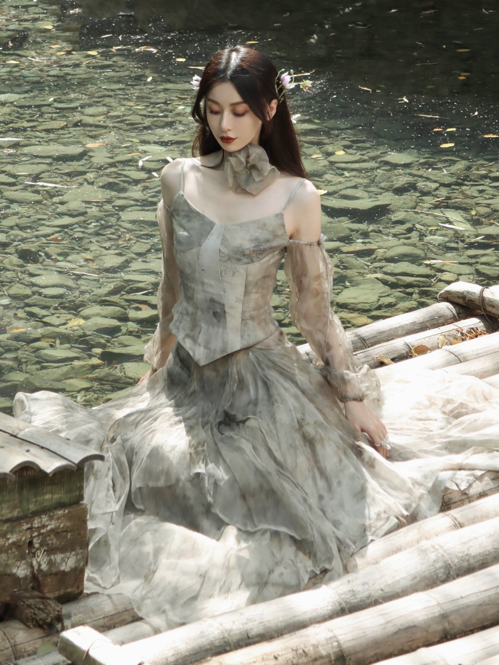 Printed Silk Fairy Puff Sleeve Top