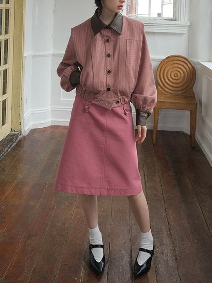 Retro Contrast Color Uniform Short Jacket