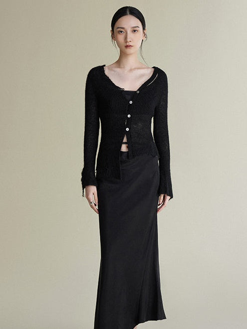 Asymmetrischer Mohair zerrissene Strickjacke