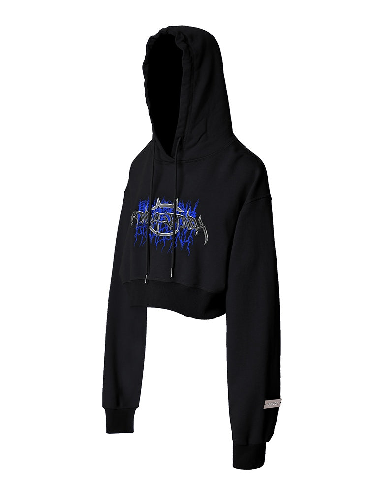 Logo Print Open Back Short Hooded