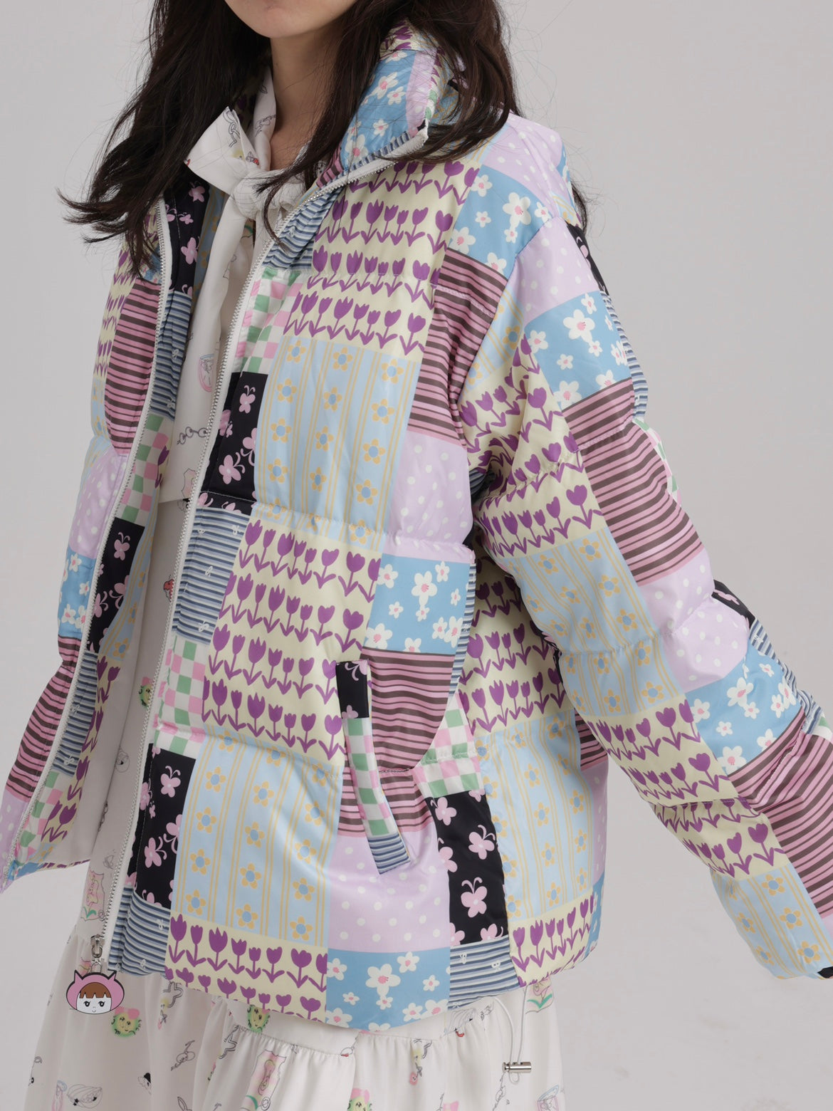 Stitching Printed Zipper Down Jacket