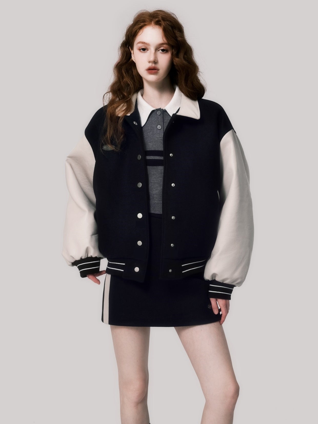 Wool Quilted Baseball Jacket & Skirt