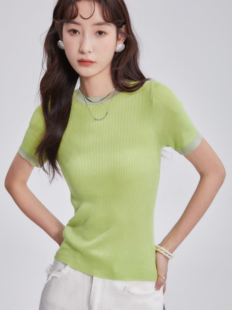 Short-Sleeed Slim-fit Bottoming Knitted Top