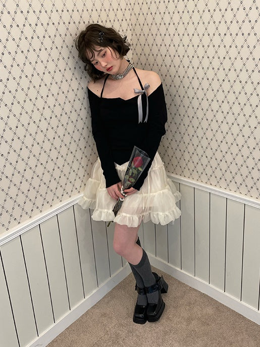 Ribbon Halter Neck Camisole & Sleeve Set-UP