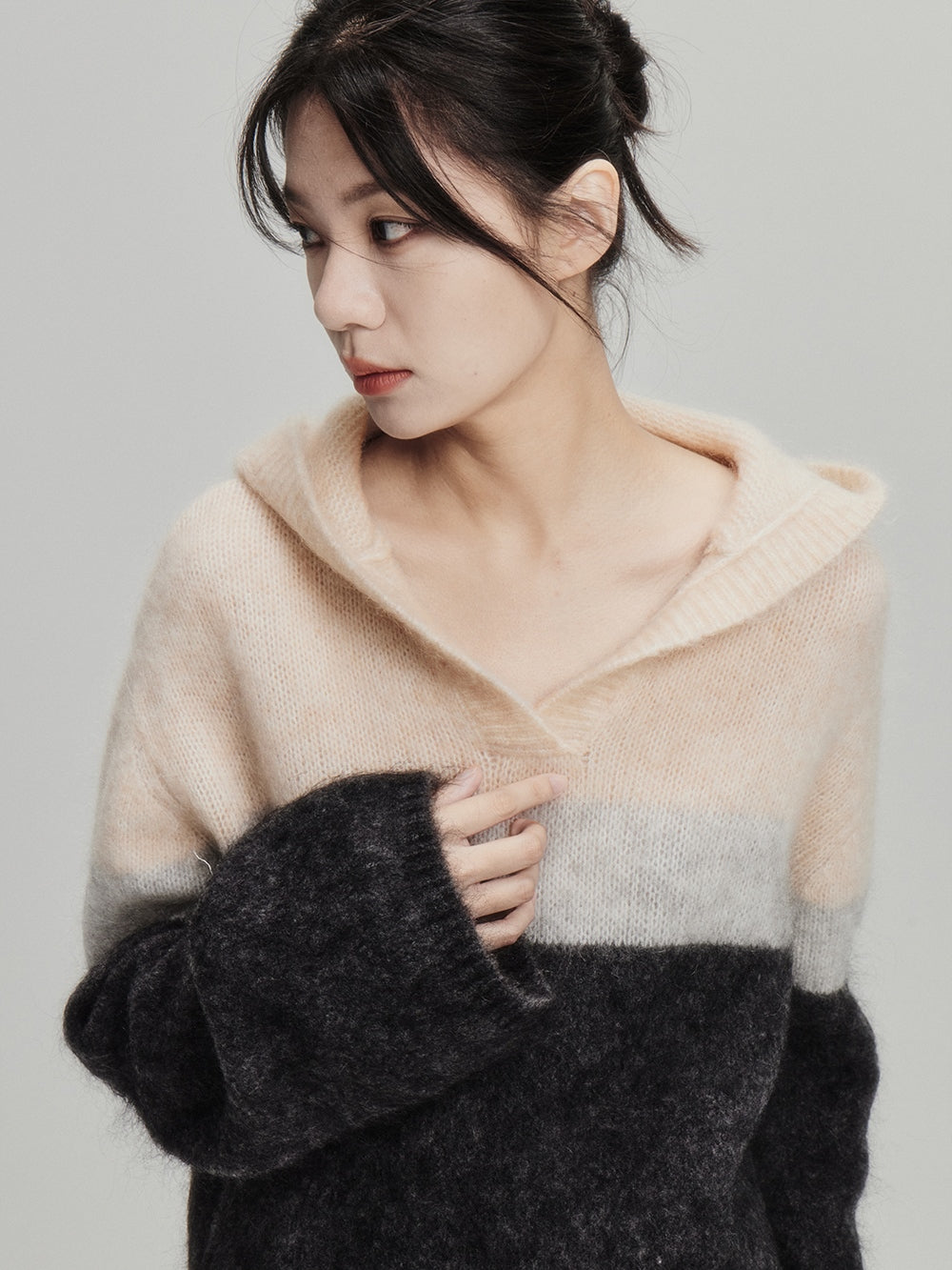 모헤어 컬러 블록 스웨터