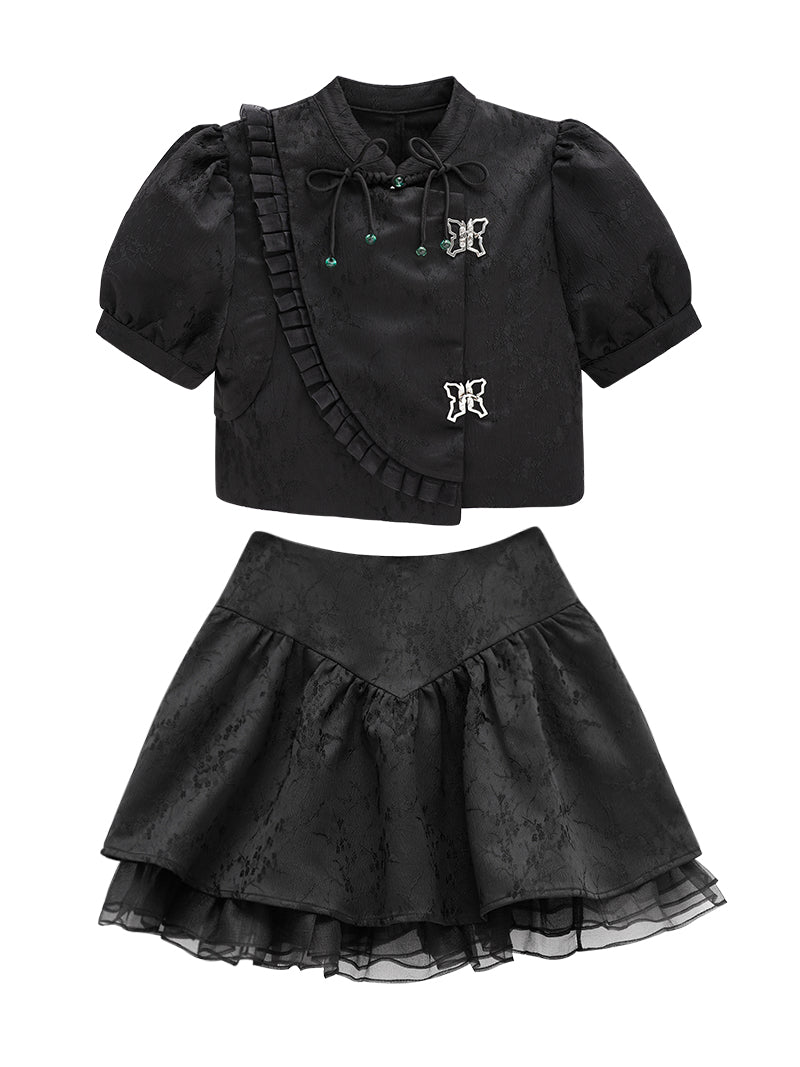 중국 스타일의 금속 나비 버클 탑 & 스커트