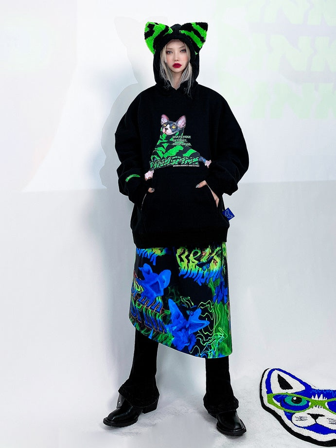 얼룩말 패턴 고양이 귀 인쇄 후드 파카