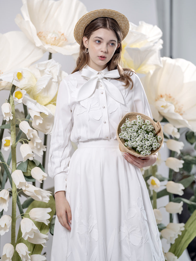 Embroidery Flower Ribbon Three-dimensional Shirt