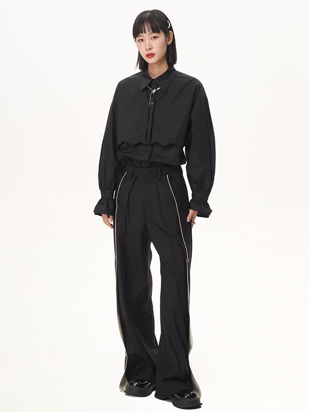 Double-Layer Hollow Deconstraction Splicing Loose Shirt