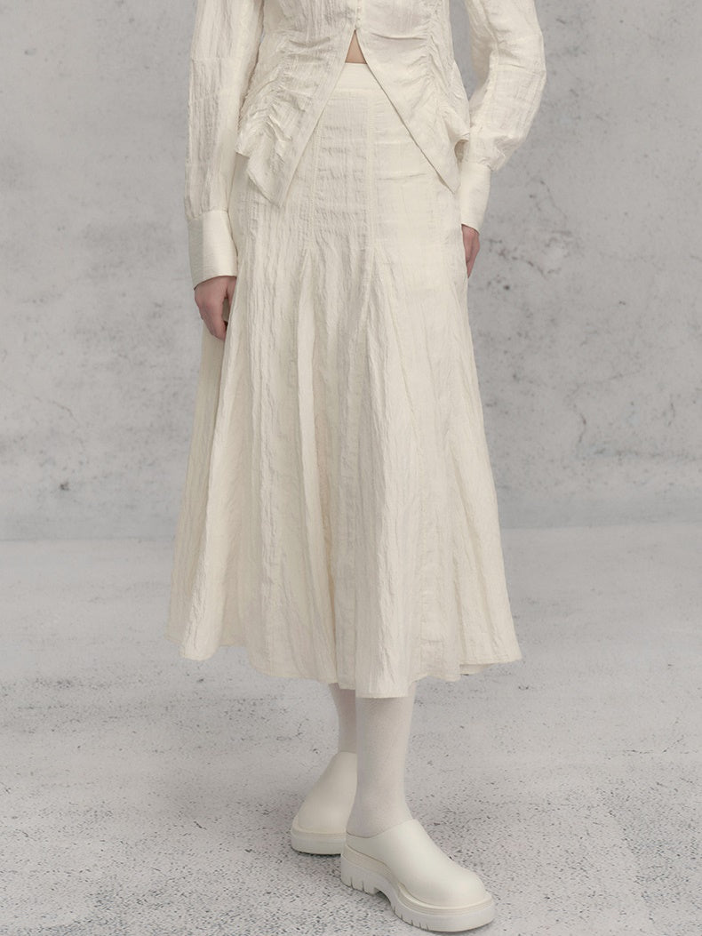 Rose French V-Neck Micro-Waist Shirring Shirt & Skirt