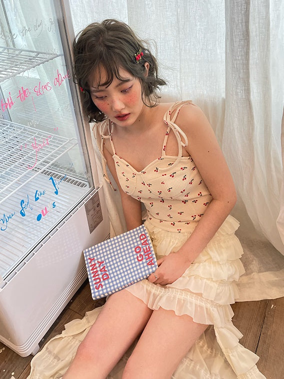 체리 프린트 스트랩 카미솔