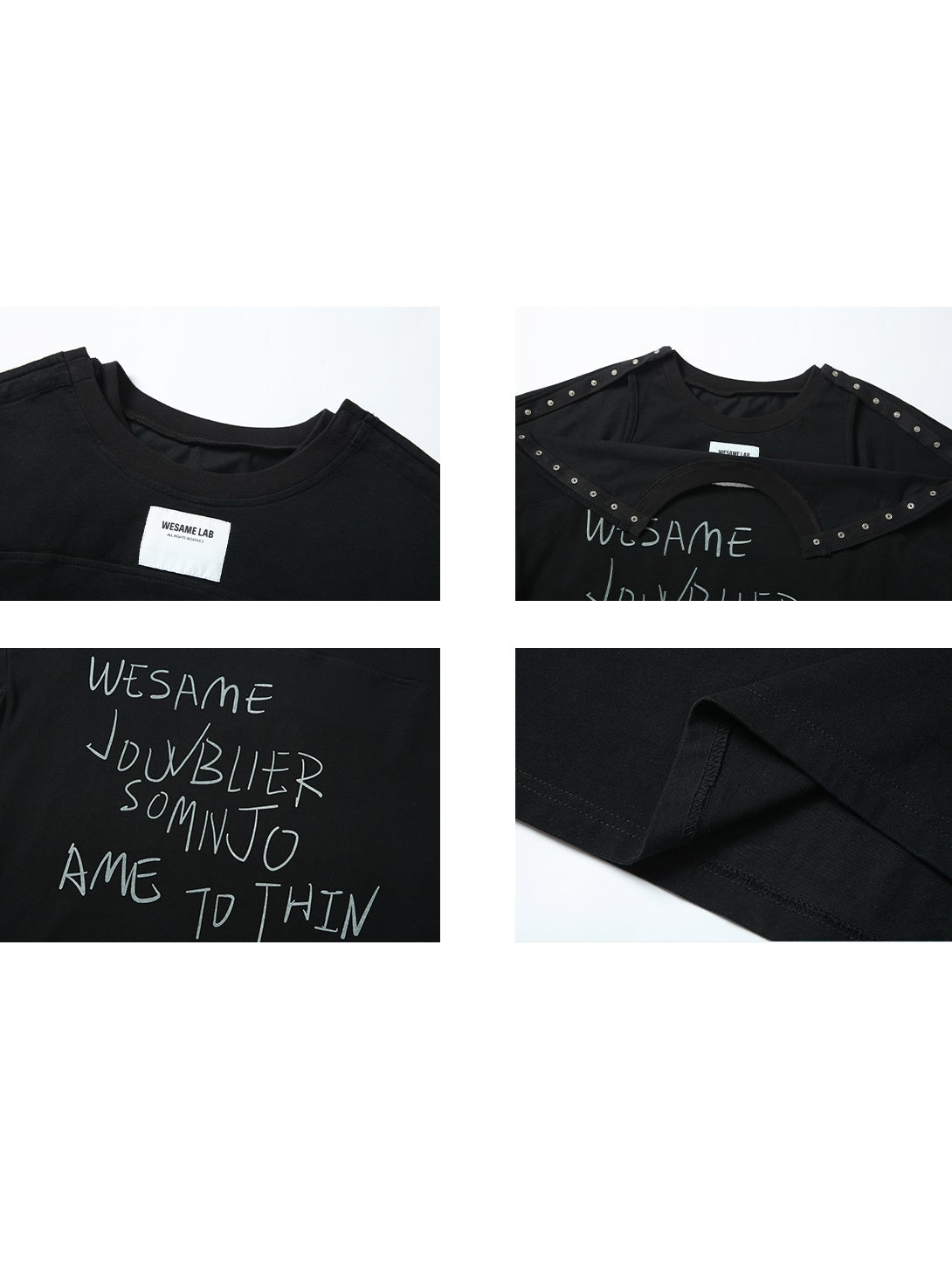 LOOSE Letter Print Shoulder Snap Button T-Shirt
