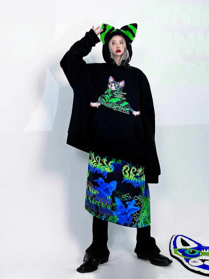 얼룩말 패턴 고양이 귀 인쇄 후드 파카