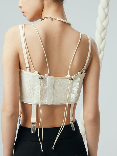 자카드 스티칭 코르셋 조끼