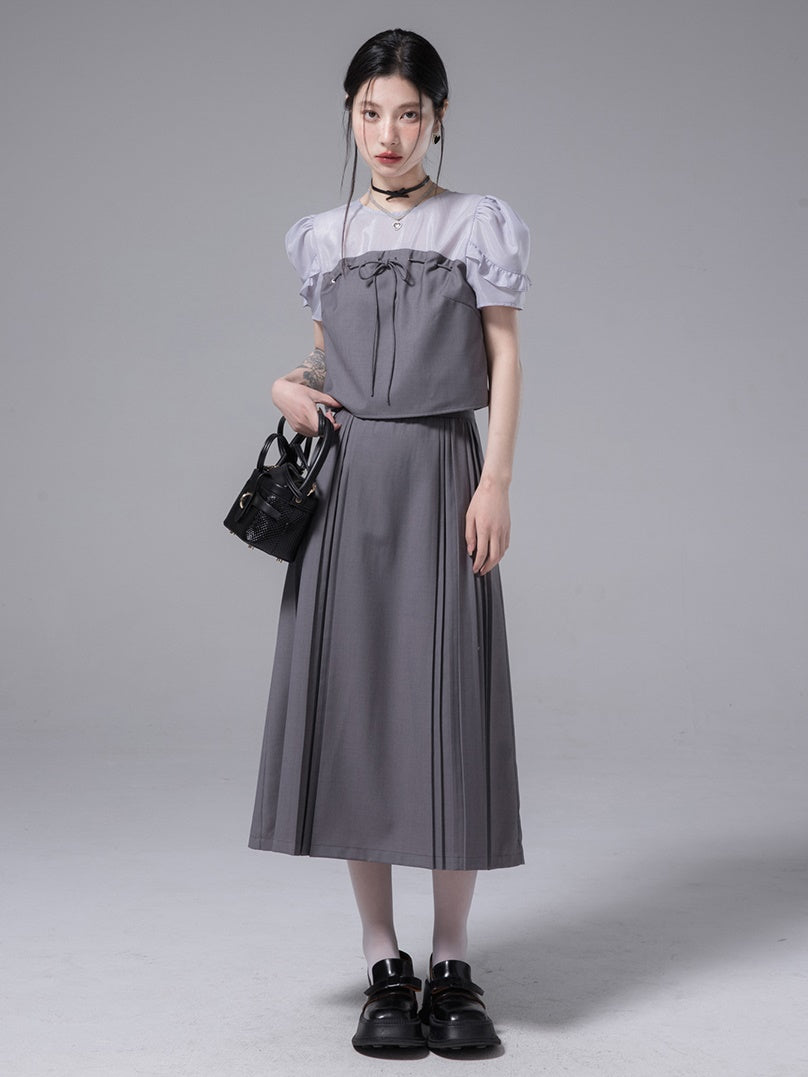 SpliceD YARN Top & PLEATED SKIRT SET-UP