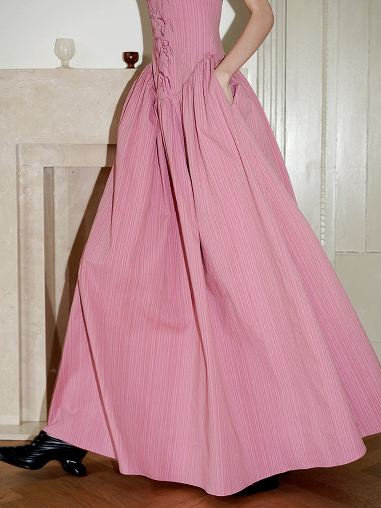 Embroidered Long Backless Sling Dress