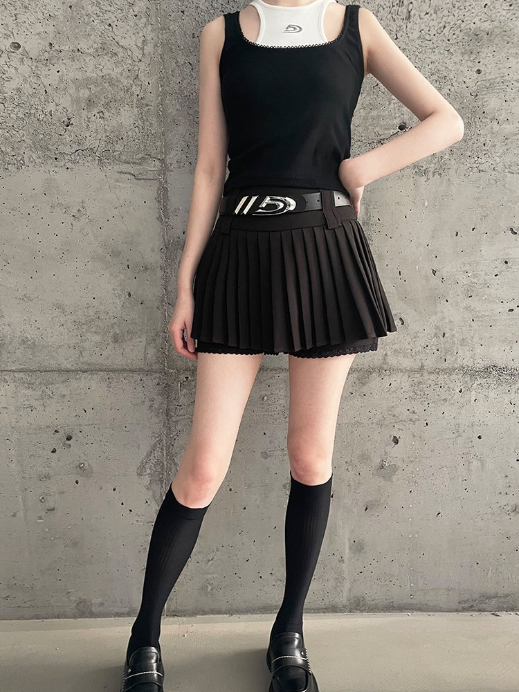 Lace A-line Pleated Skirt Pants