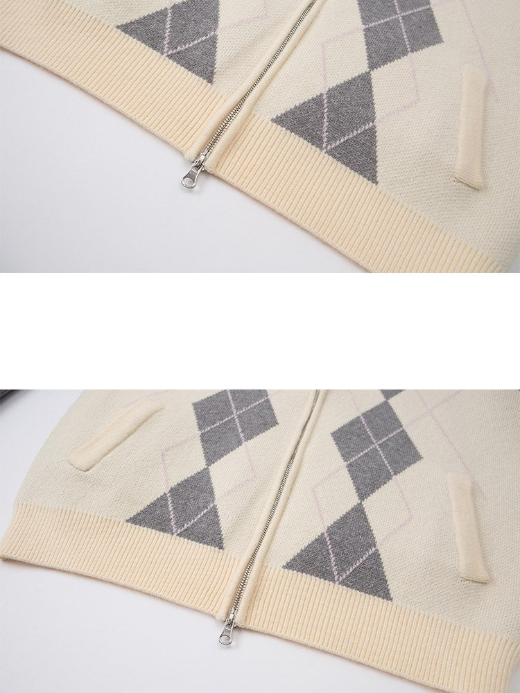 아가일 니트 재킷