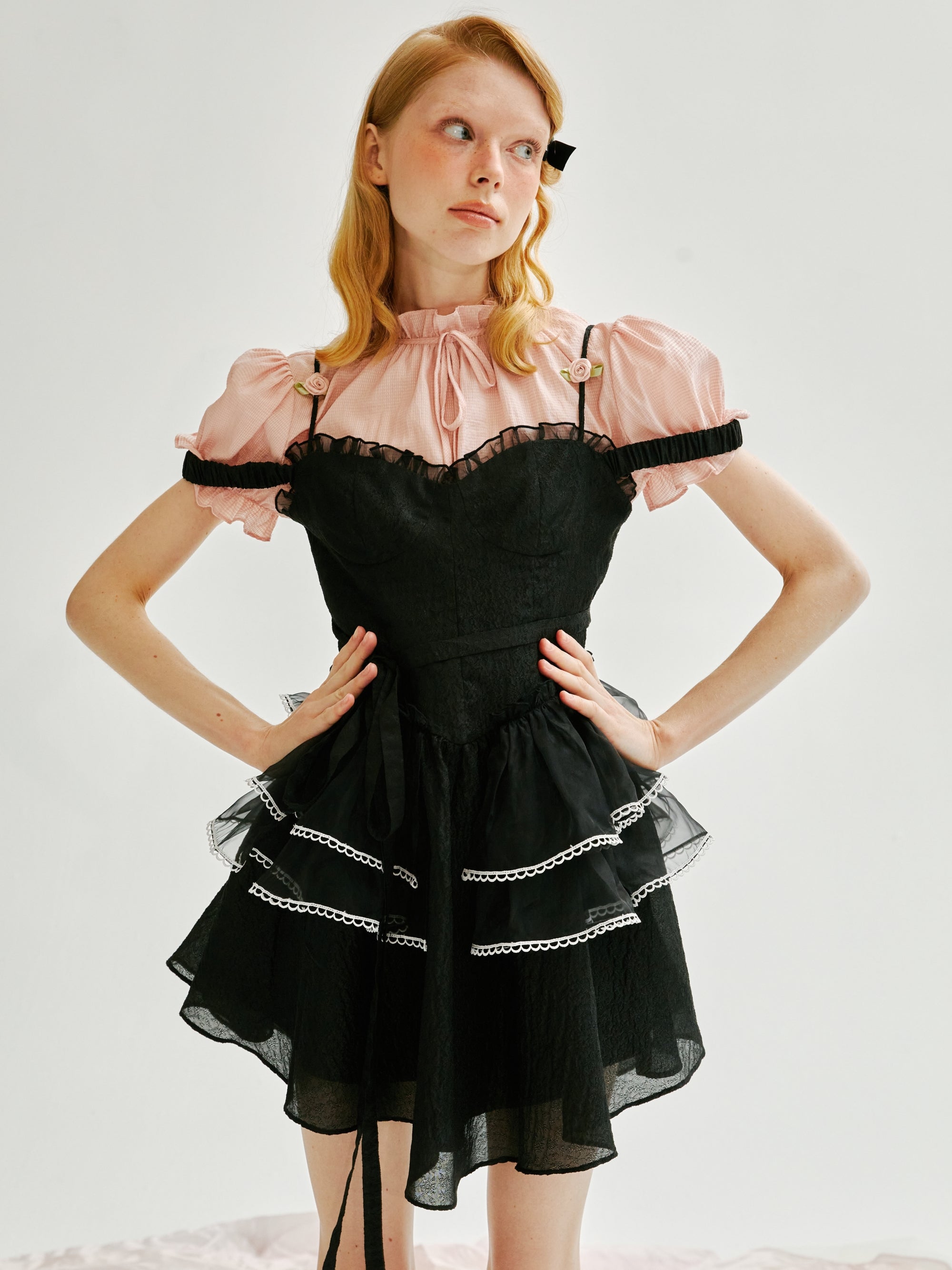 Rose Shoulder Strap Puff Lace Sling Dress