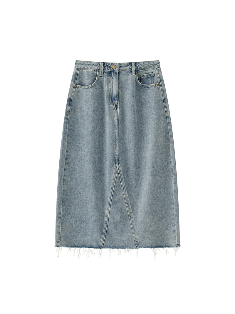 Blumenhöhle -Denimrock mit hoher Taille