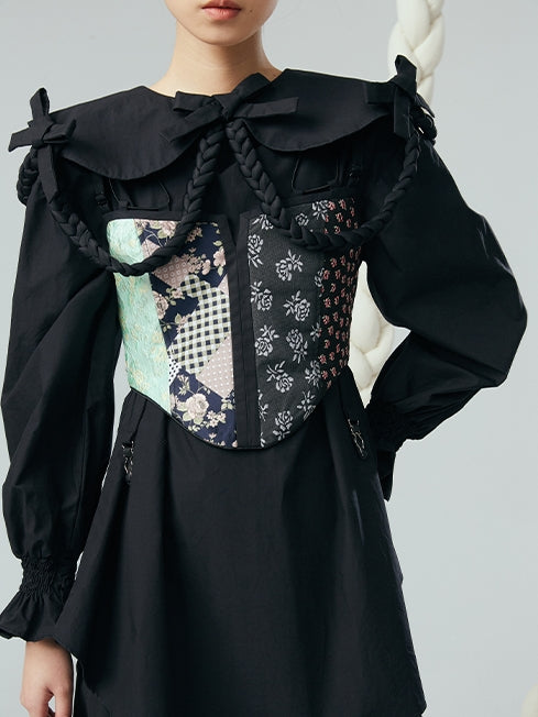 자카드 스티칭 코르셋 조끼