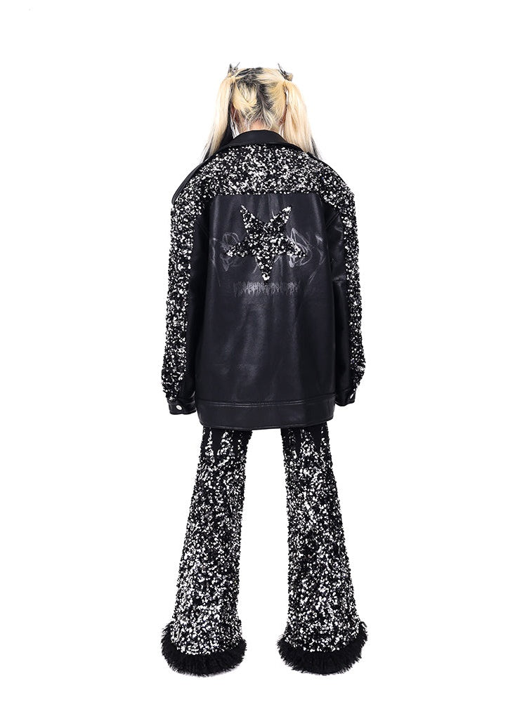 Sequin Stitching Big Horn Jeans