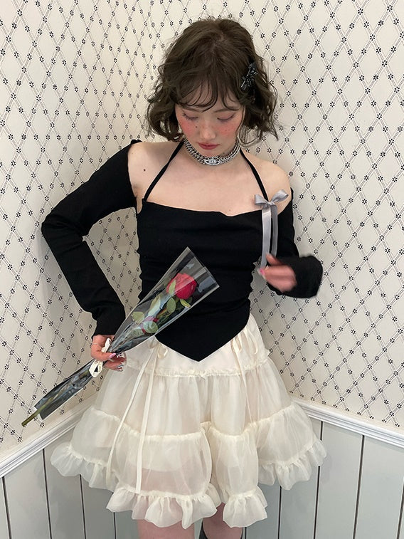 Ribbon Halter Neck Camisole & Sleeve Set-UP