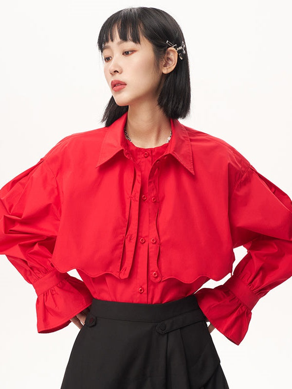 Double-Layer Hollow Deconstraction Splicing Loose Shirt