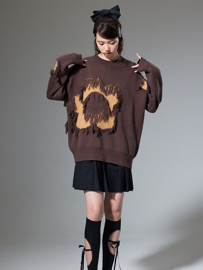 프린지 꽃 스웨터