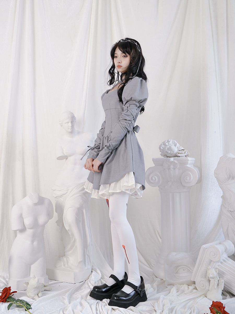 크로스 레이스 광부 푹신한 멍청한 Ouff-sleeves 1 피스