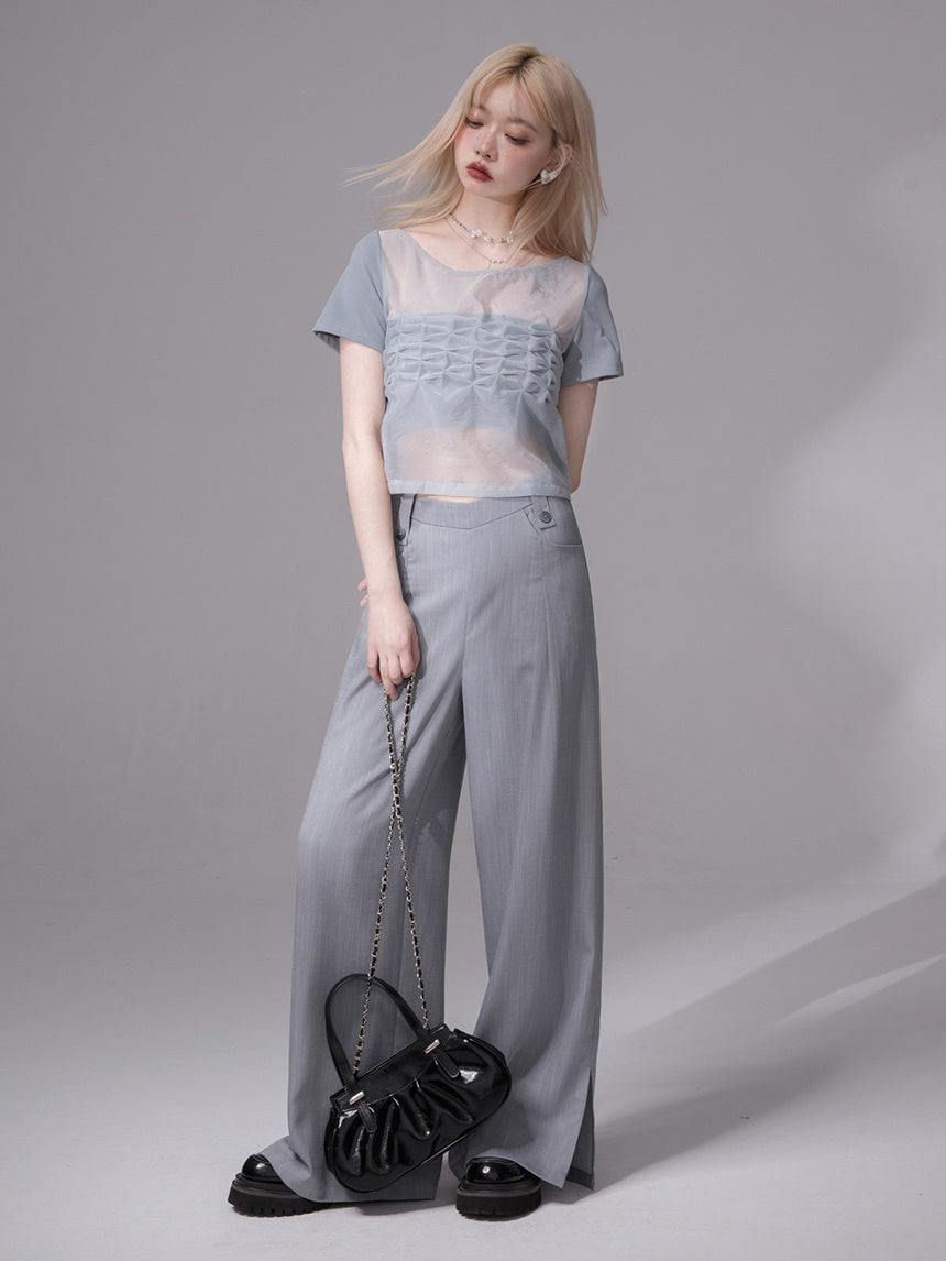 Pinched PLEAT SHEER T-SHIRT