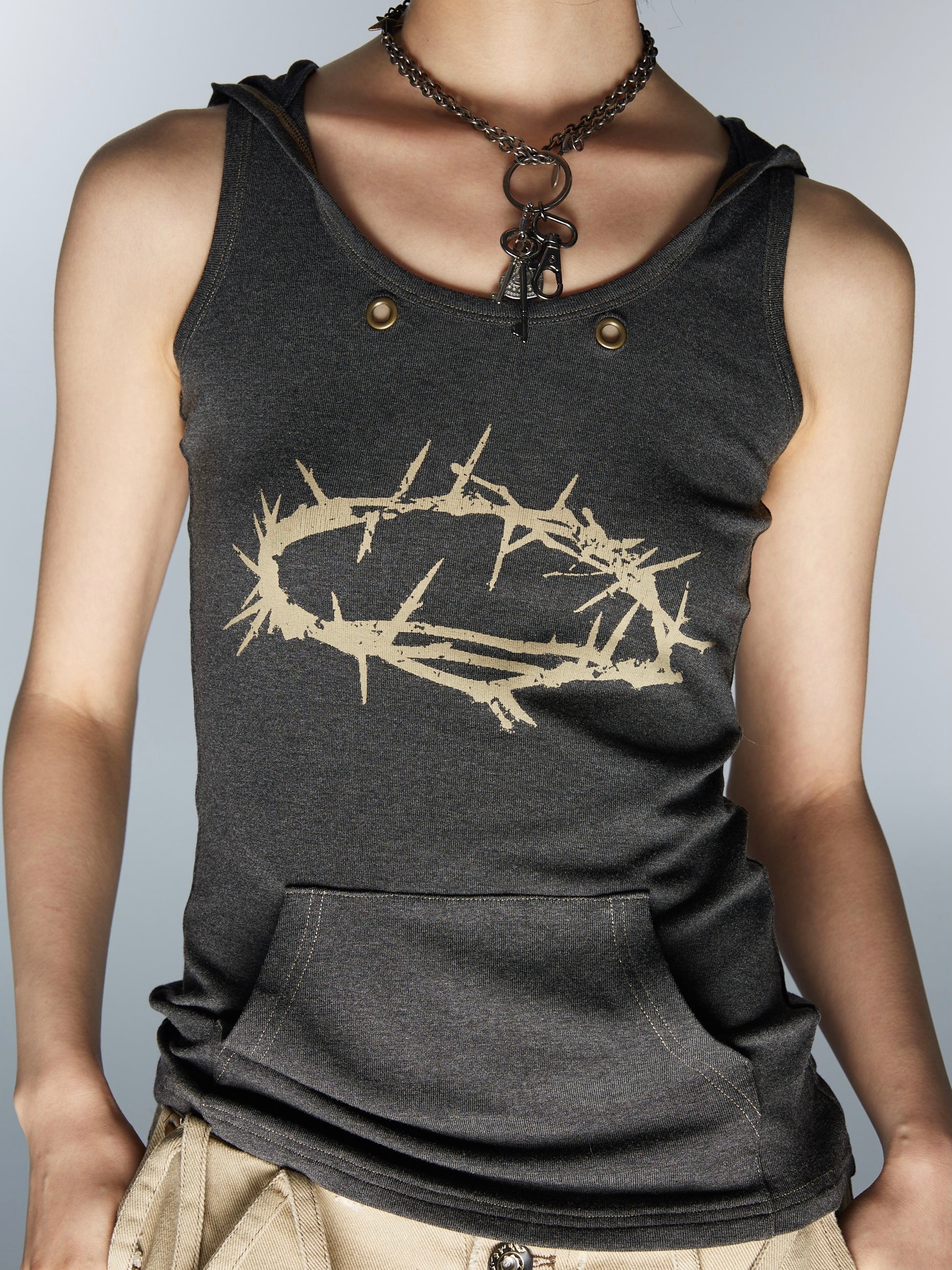 고탄성 슬림 핏 소매 인쇄 까마귀