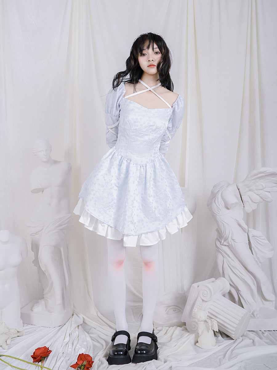 크로스 레이스 광부 푹신한 멍청한 Ouff-sleeves 1 피스